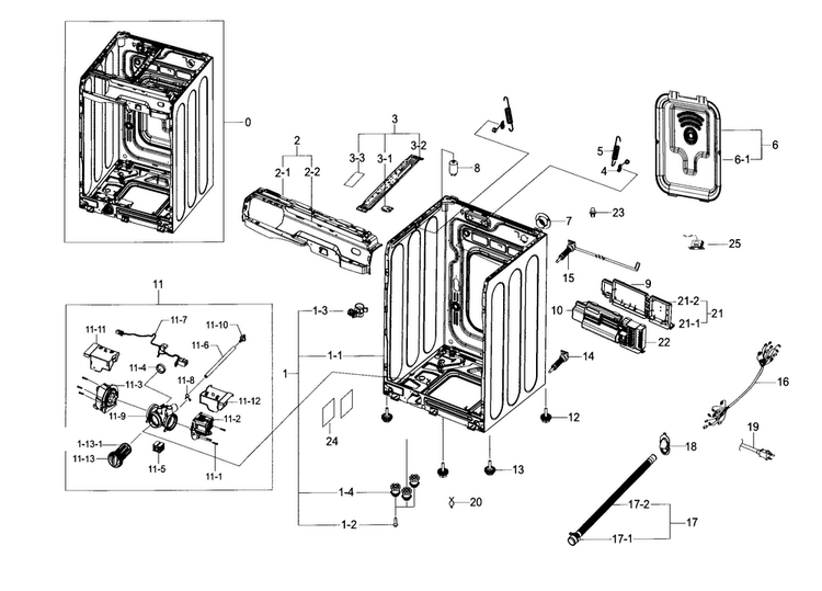 Frame & Cover Parts Diagram and Parts List for WF56H9110CW A2-0000 Samsung Washer