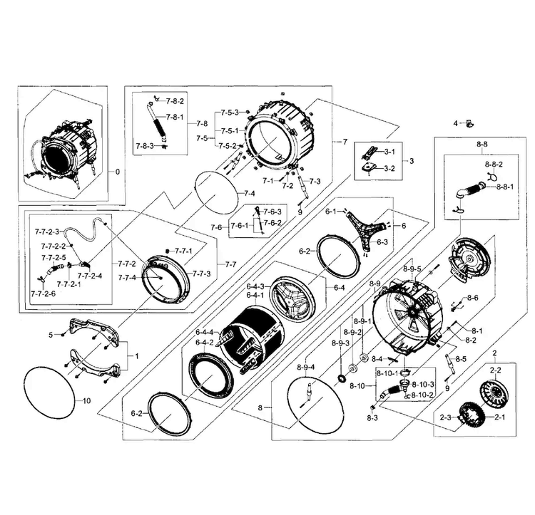 Tub/drum Assy Diagram and Parts List for WF511ABW XAA-0003 Samsung Washer