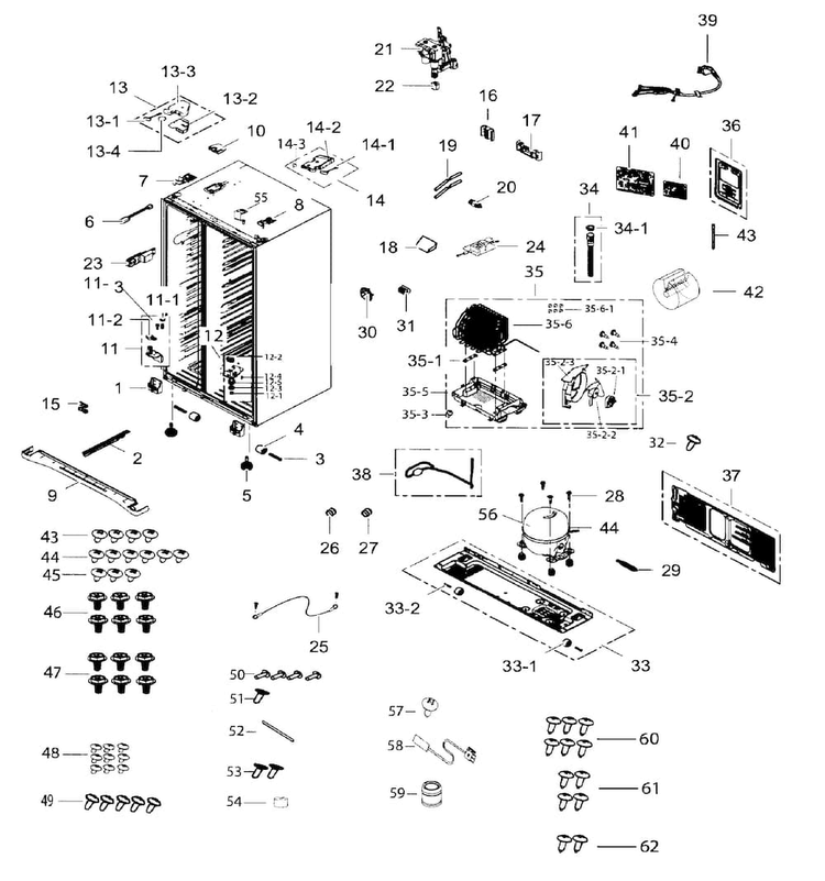 Cabinet Diagram and Parts List for RH25H5611BC AA-0001 Samsung Refrigerator