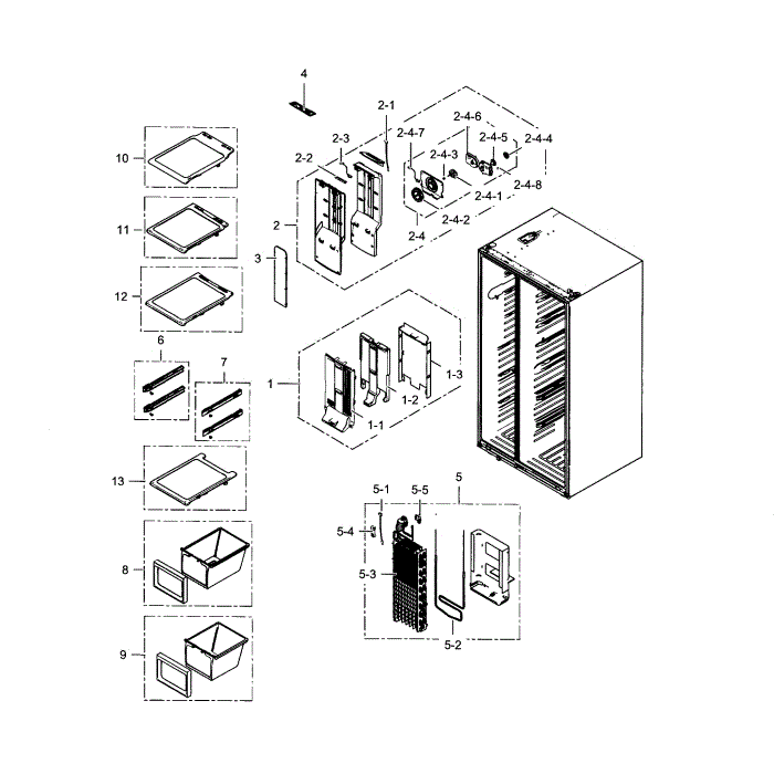 Freezer Diagram and Parts List for RH25H5611SR AA-00 Samsung Refrigerator