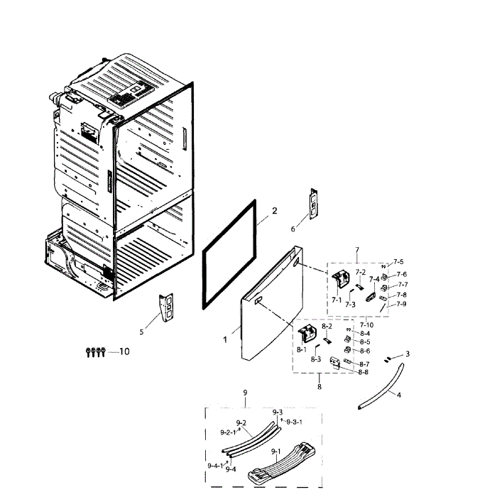 Freezer Door Diagram and Parts List for RF263TEAESR (AA)(0000) Samsung Refrigerator