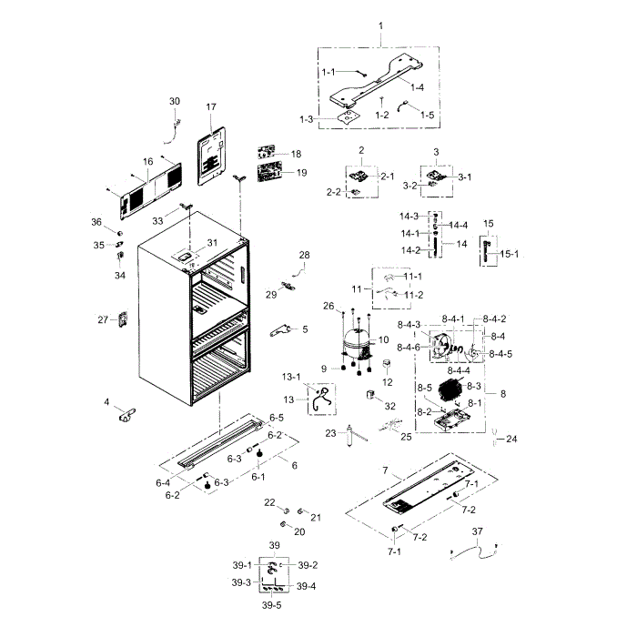 Cabinet Diagram and Parts List for RF31FMESBSR AA-02 Samsung Refrigerator