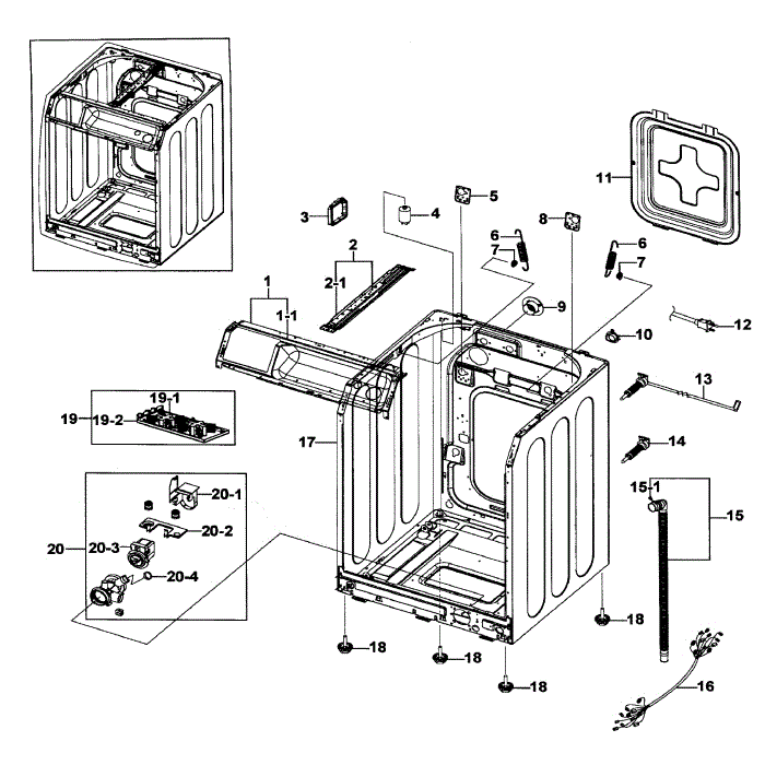 Cabinet Assembly Diagram and Parts List for WF206BNW XAA-00 Samsung Washer