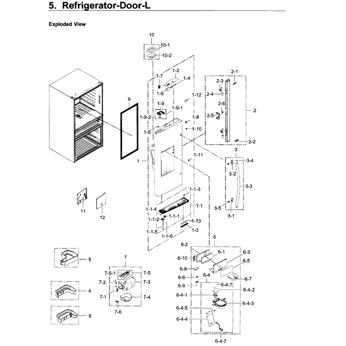 Fridge Door L Diagram and Parts List for RF22KREDBSG AA-00 Samsung Refrigerator