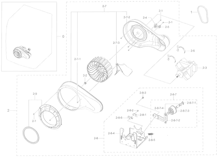 Motor Duct Diagram and Parts List for DV45K6200GW A3-0000 Samsung Dryer