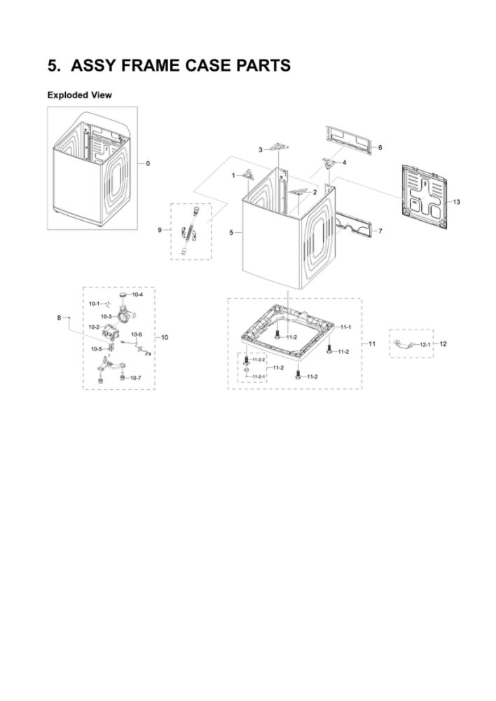 Frame Case Assembly Diagram and Parts List for WA50R5200AW US-03 Samsung Washer