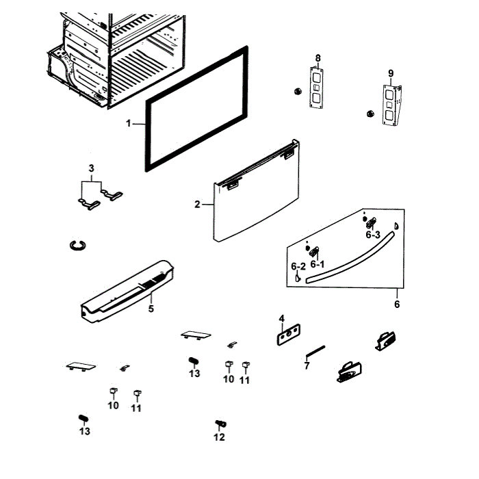 Freezer Door Diagram and Parts List for RF28HMEDBWW AA-00 Samsung Refrigerator