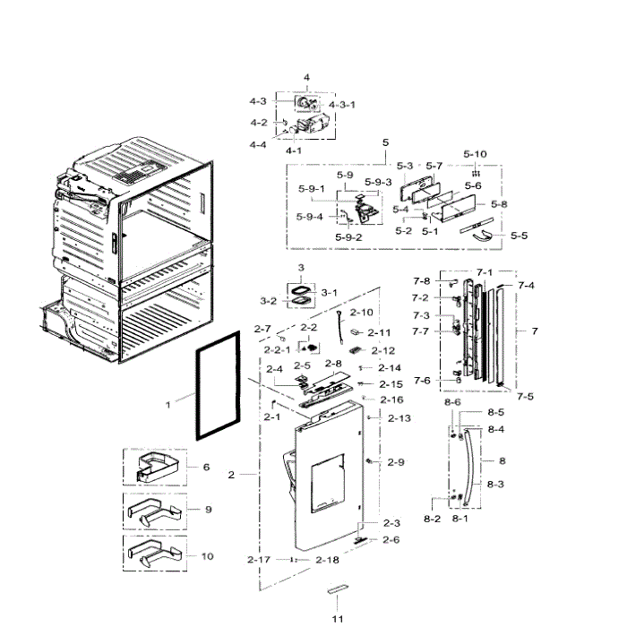 Left Door Diagram and Parts List for RF28HMEDBWW AA-07 Samsung Refrigerator