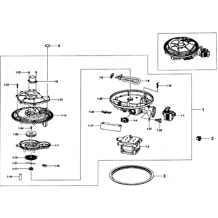Pump Assembly Diagram and Parts List for DW80F600UTW AA-00 Samsung Dishwasher