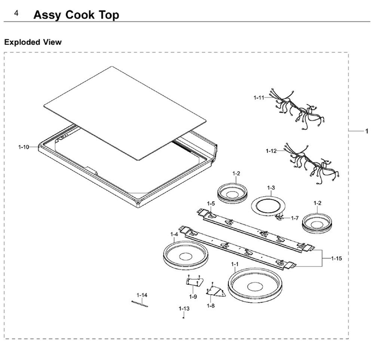 Cooktop Diagram and Parts List for NE59J7630SB AA-0002 Samsung Range