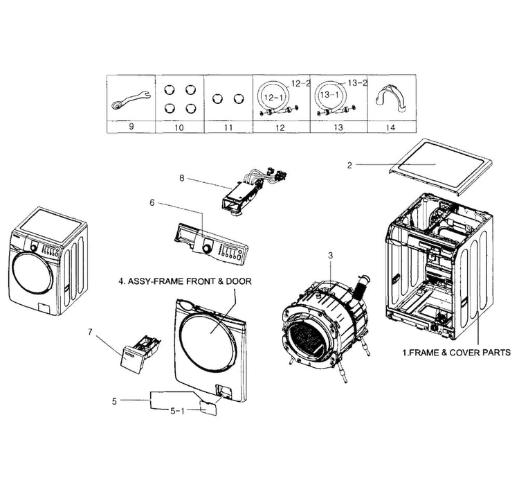 Main Assy Diagram and Parts List for WF419AAW XAA-0004 Samsung Washer