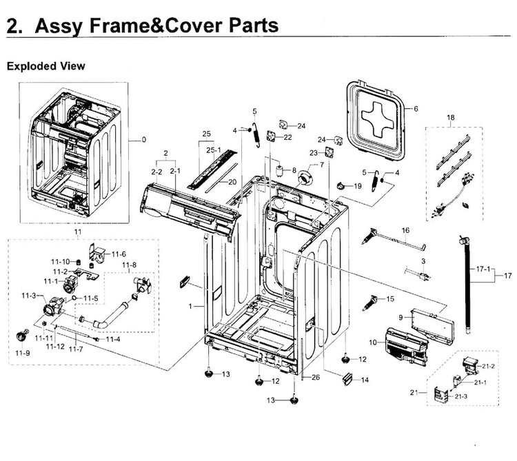 Frame & Cover Parts Diagram and Parts List for WF419AAW XAA-0001 Samsung Washer