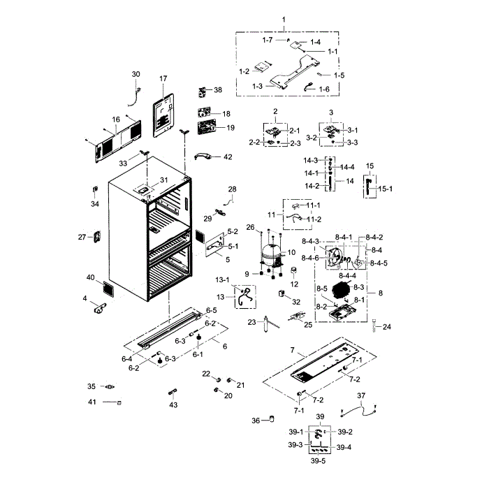 Cabinet Diagram and Parts List for RF30HBEDBSR AA-03 Samsung Refrigerator