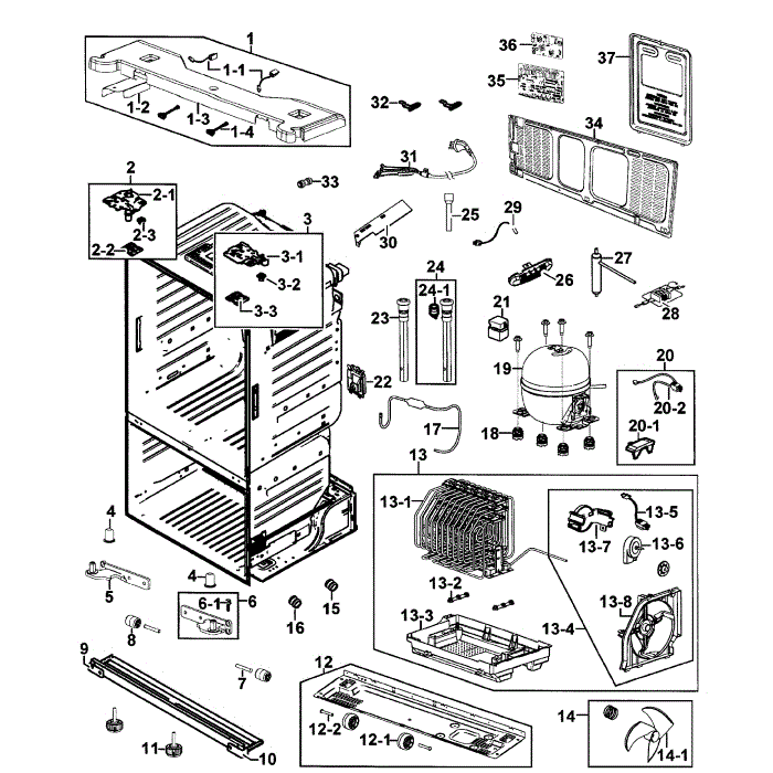 Cabinet Diagram and Parts List for RF263BEAESR AA-00 Samsung Refrigerator
