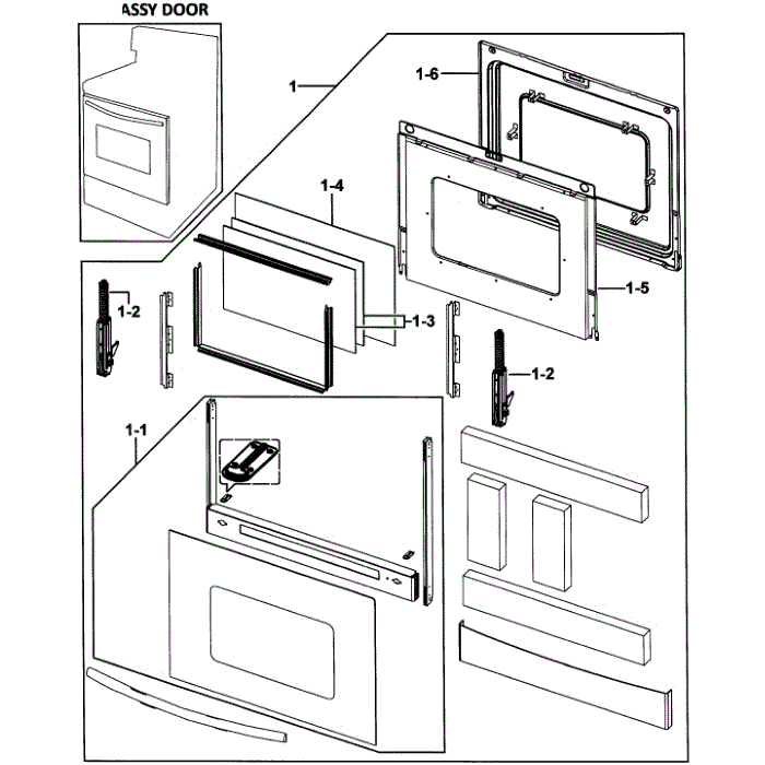 Door Assembly Diagram and Parts List for FER300SX XAA-00 Samsung Range