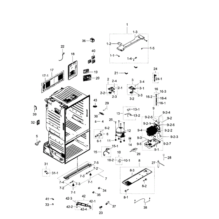 Cabinet Diagram and Parts List for RF263TEAEBC AA-02 Samsung Refrigerator