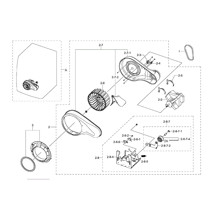 Motor Duct Diagram and Parts List for DV511AGR XAA-02 Samsung Dryer