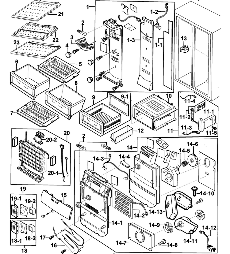 Refrigerator Diagram and Parts List for RS2556BB XAA-0000 Samsung Refrigerator