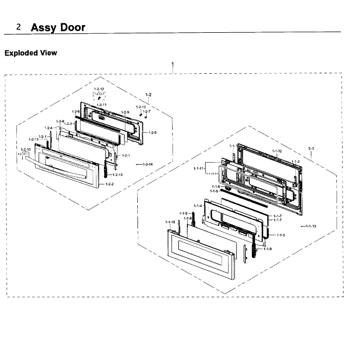 Door Diagram and Parts List for NY58J9850WS AA-00 Samsung Range
