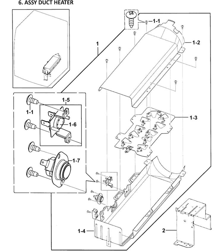Heater Assy Diagram and Parts List for DV338AEB XAA-0000 Samsung Dryer