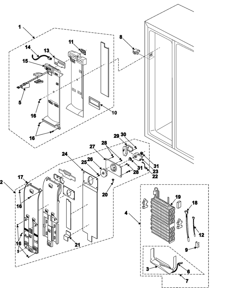 Freezer Compartment Diagram and Parts List for RS2622SW XAA Samsung Refrigerator