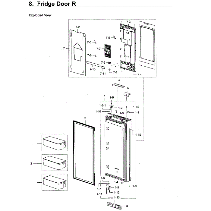 Fridge Door Rt Diagram and Parts List for RF22M9581SG AA-00 Samsung Refrigerator