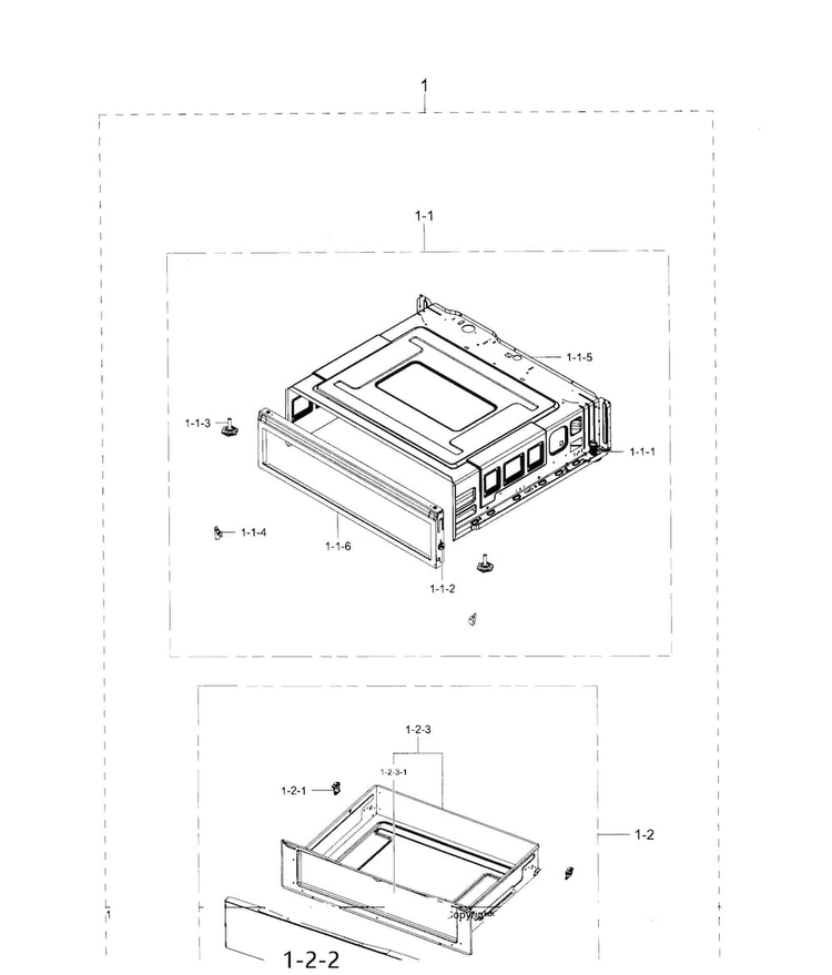 Drawer Section Diagram and Parts List for NE59J3420SB AA-0003 Samsung Range