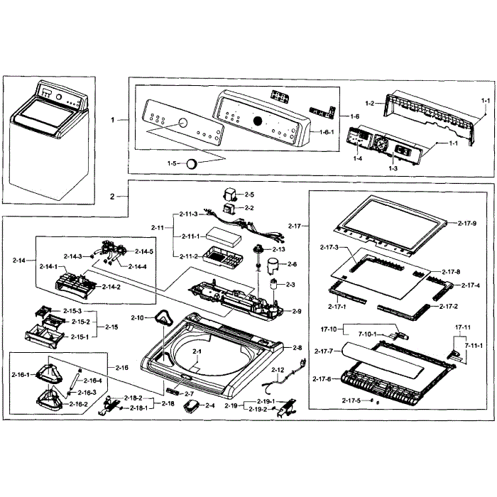 Top Cover Diagram and Parts List for WA5451ANW XAA-01 Samsung Washer