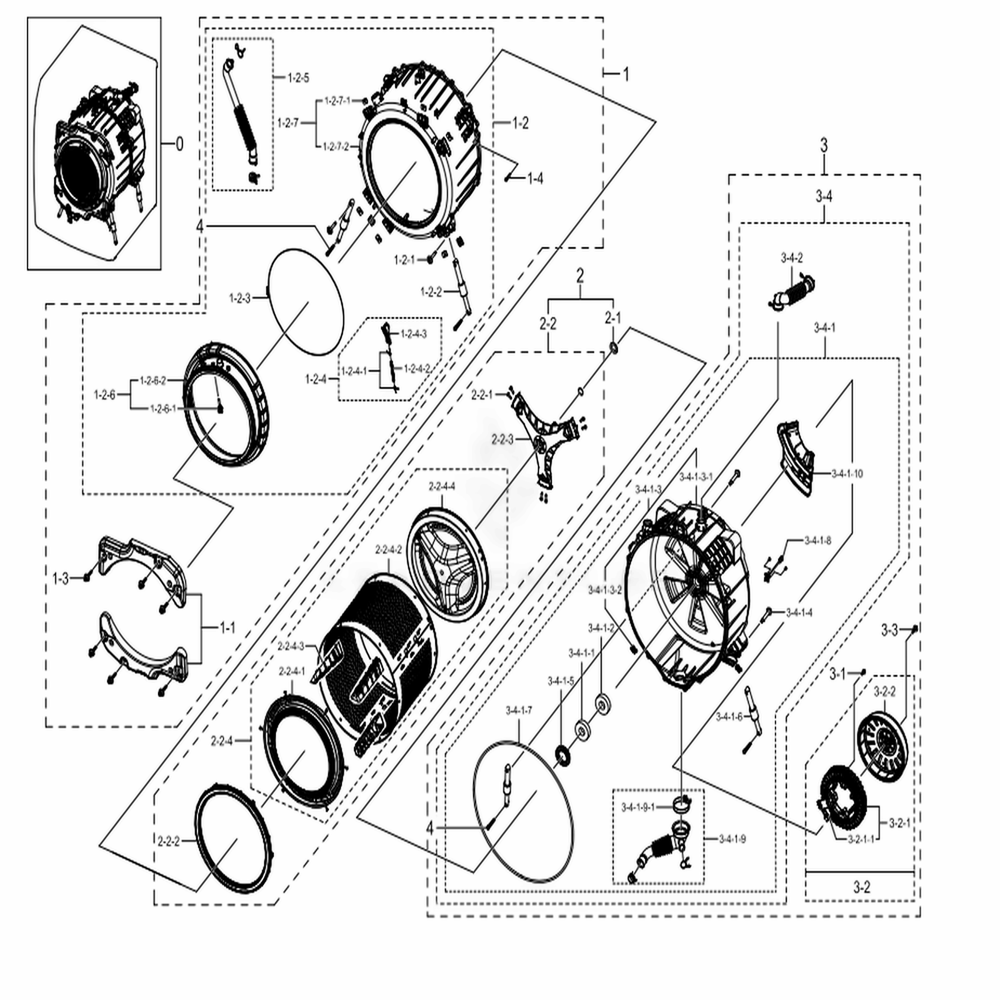 Assembly Tub And Drum Parts Diagram and Parts List for WF45N5300AV (US)(0000) Samsung Washer