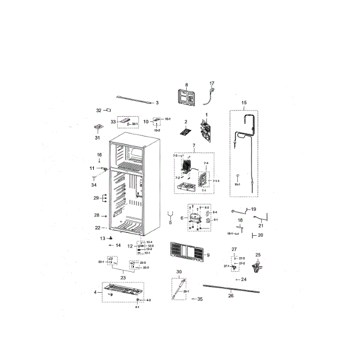 Cabinet Compartment Diagram and Parts List for RT21M6215WW AA-00 Samsung Refrigerator