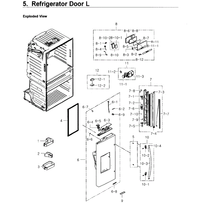Fridge Door L Diagram and Parts List for RF4267HARS XAA-03 Samsung Refrigerator