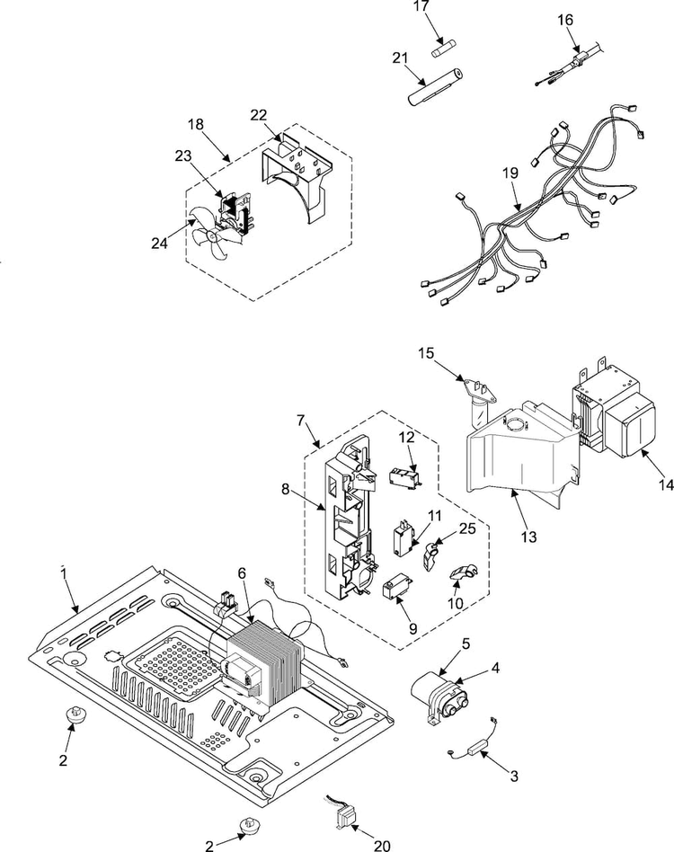 Internal Control/latch Assy/base Diagram and Parts List for MW1245BB XAA Samsung Microwave