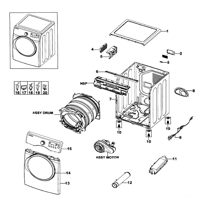 Main Assembly Diagram and Parts List for DV330AEB XAA-02 Samsung Dryer