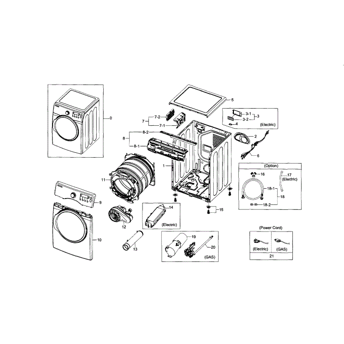 Main Assembly Diagram and Parts List for DV331AGR XAA-03 Samsung Dryer