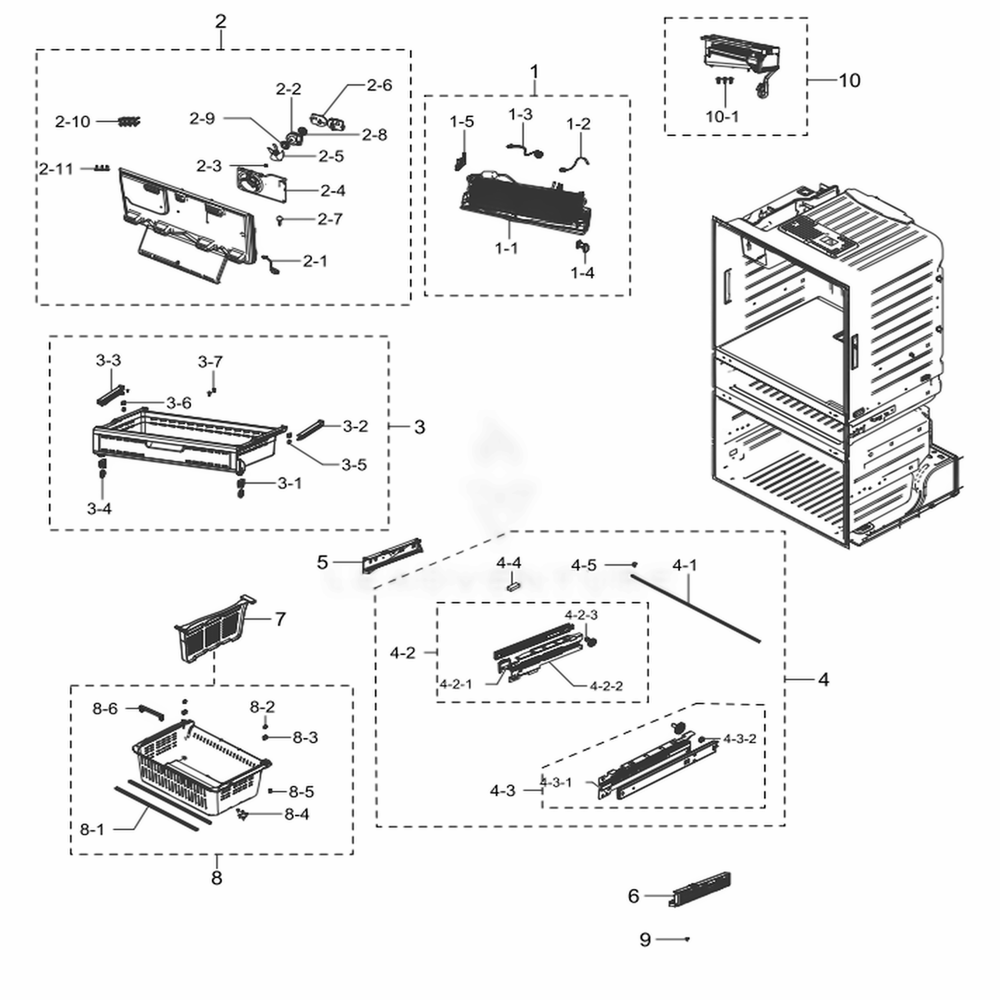 Freezer Diagram and Parts List for RF28JBEDBSG (AA)(0013) Samsung Refrigerator