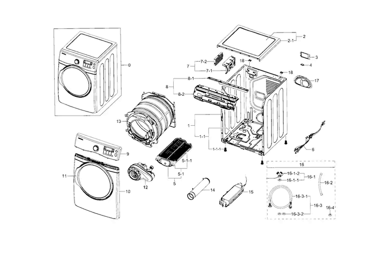 Main Assy Diagram and Parts List for DV395ETPARA A1-0000 Samsung Dryer