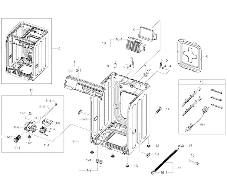 Frame & Cover Parts Diagram and Parts List for WF395BTPASU A2-0000 Samsung Washer