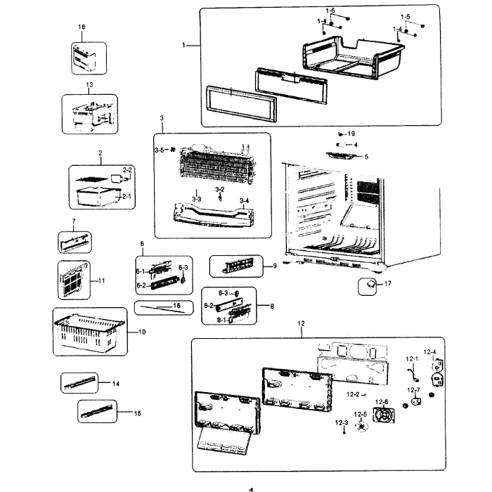 Freezer Diagram and Parts List for RF217ABWP XAA-00 Samsung Refrigerator
