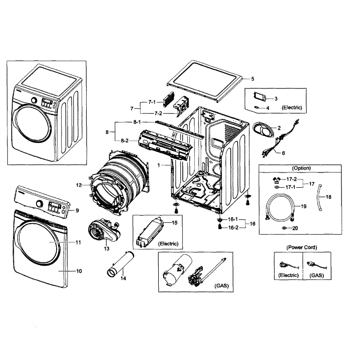 Main Assembly Diagram and Parts List for DV431AEP XAA-01 Samsung Dryer