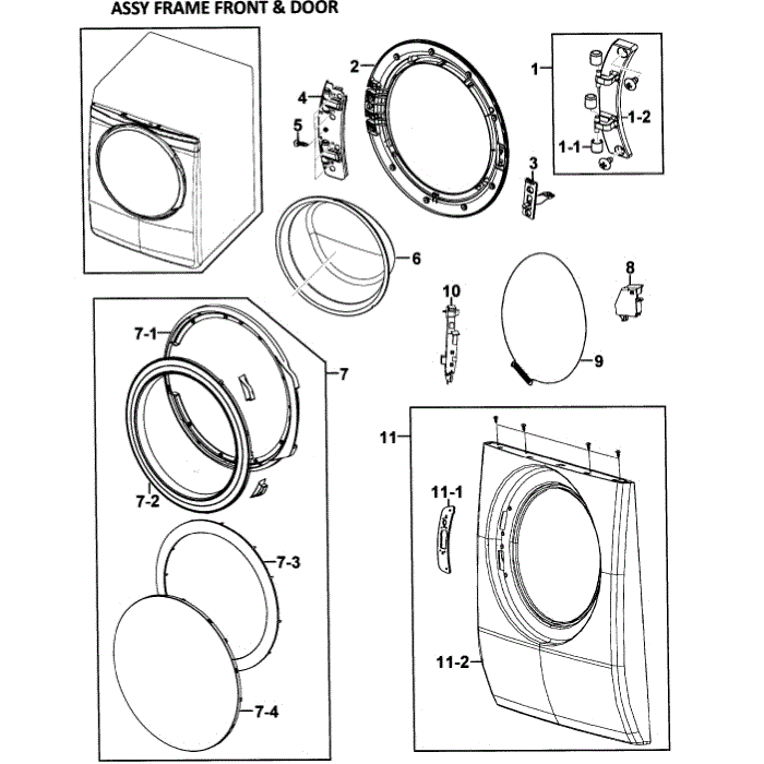 Front / Door Diagram and Parts List for WF328AAW XAA-02 Samsung Washer