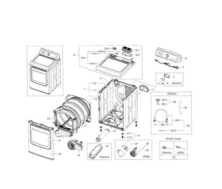Main Assy Diagram and Parts List for DV5471AGW XAA-0000 Samsung Dryer