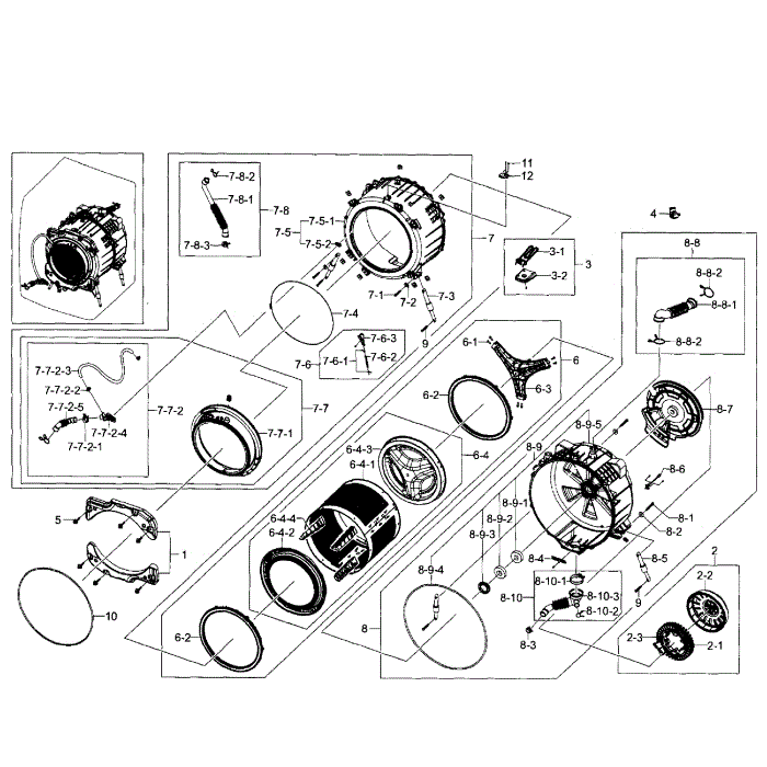 Tub-Drum Diagram and Parts List for WF520ABW XAA-04 Samsung Washer