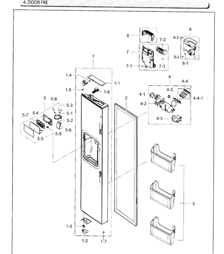 Freezer Door Diagram and Parts List for RH25H5611WW AA-0002 Samsung Refrigerator