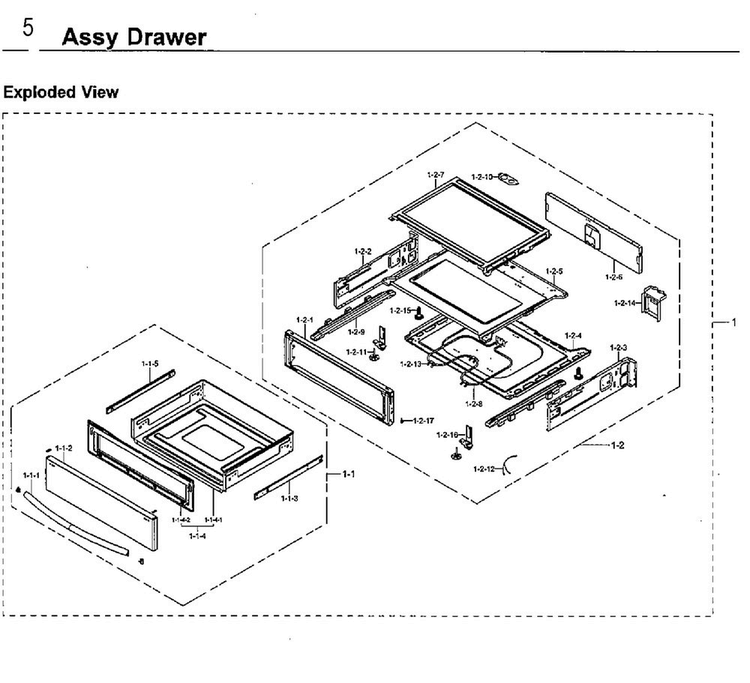 Drawer Diagram and Parts List for NE59J7850WG AA-0004 Samsung Range