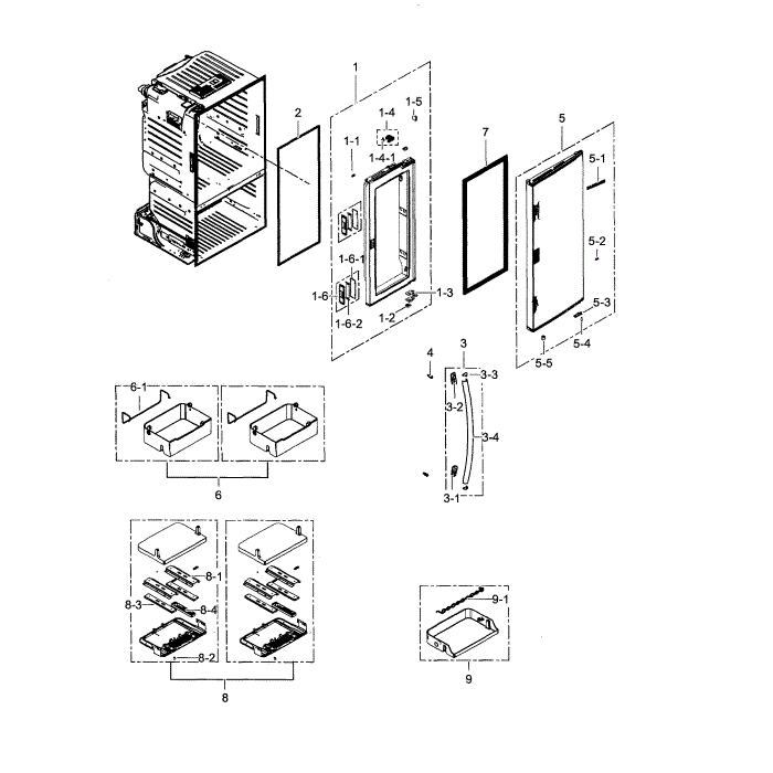 Refrigerator Door R Diagram and Parts List for RF30HBEDBSR AA-0001 Samsung Refrigerator
