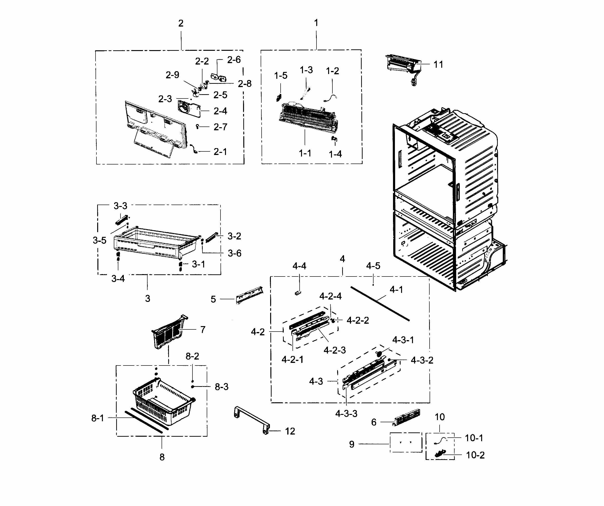 Freezer Diagram and Parts List for RF28HMEDBSR AA-0004 Samsung Refrigerator