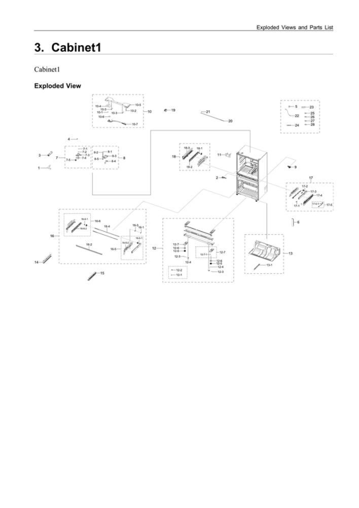 Cabinet 1 Diagram and Parts List for RF24R7201SR AA-01 Samsung Refrigerator
