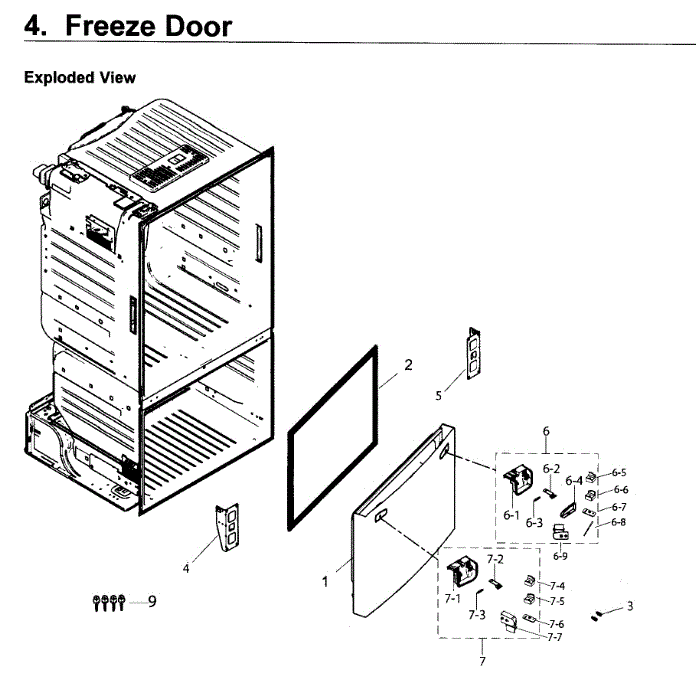 Freezer Door Diagram and Parts List for RF263BEAESP AA-04 Samsung Refrigerator