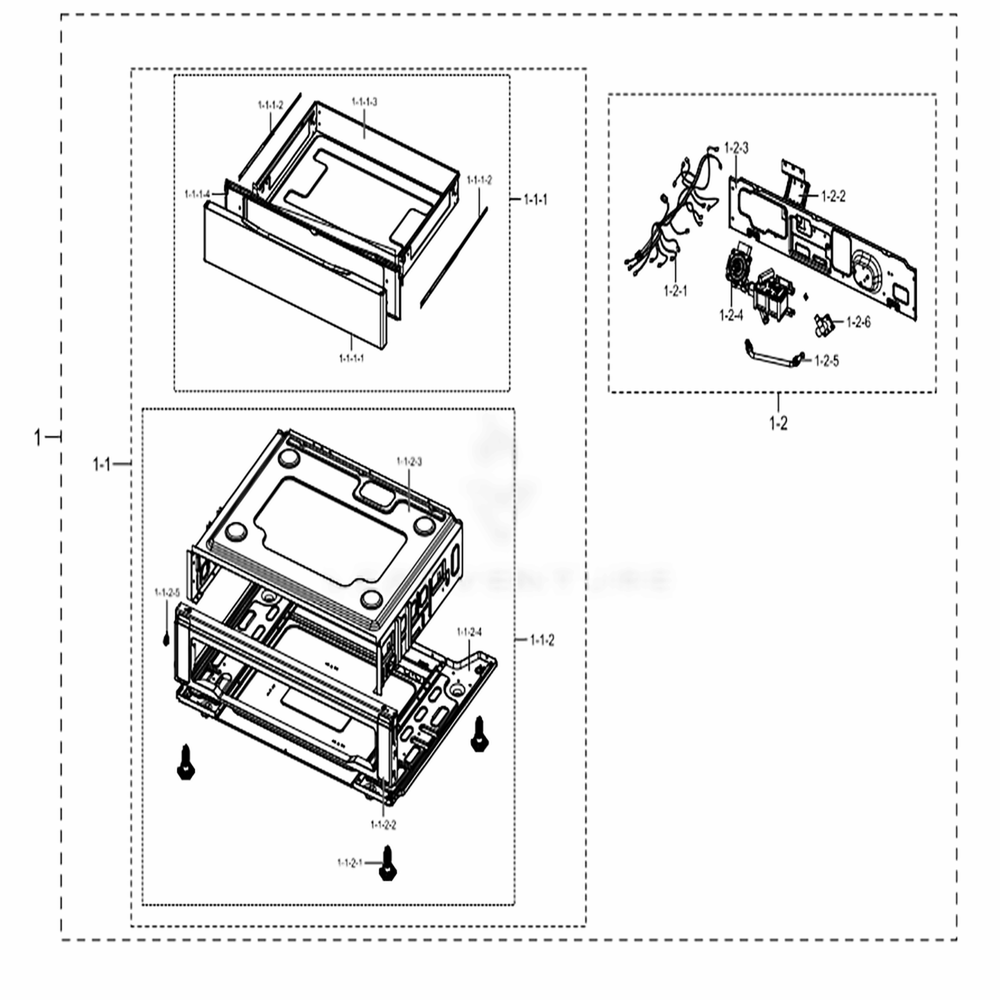 Assembly Drawer Diagram and Parts List for NX58M6850SG (AA)(0001) Samsung Range
