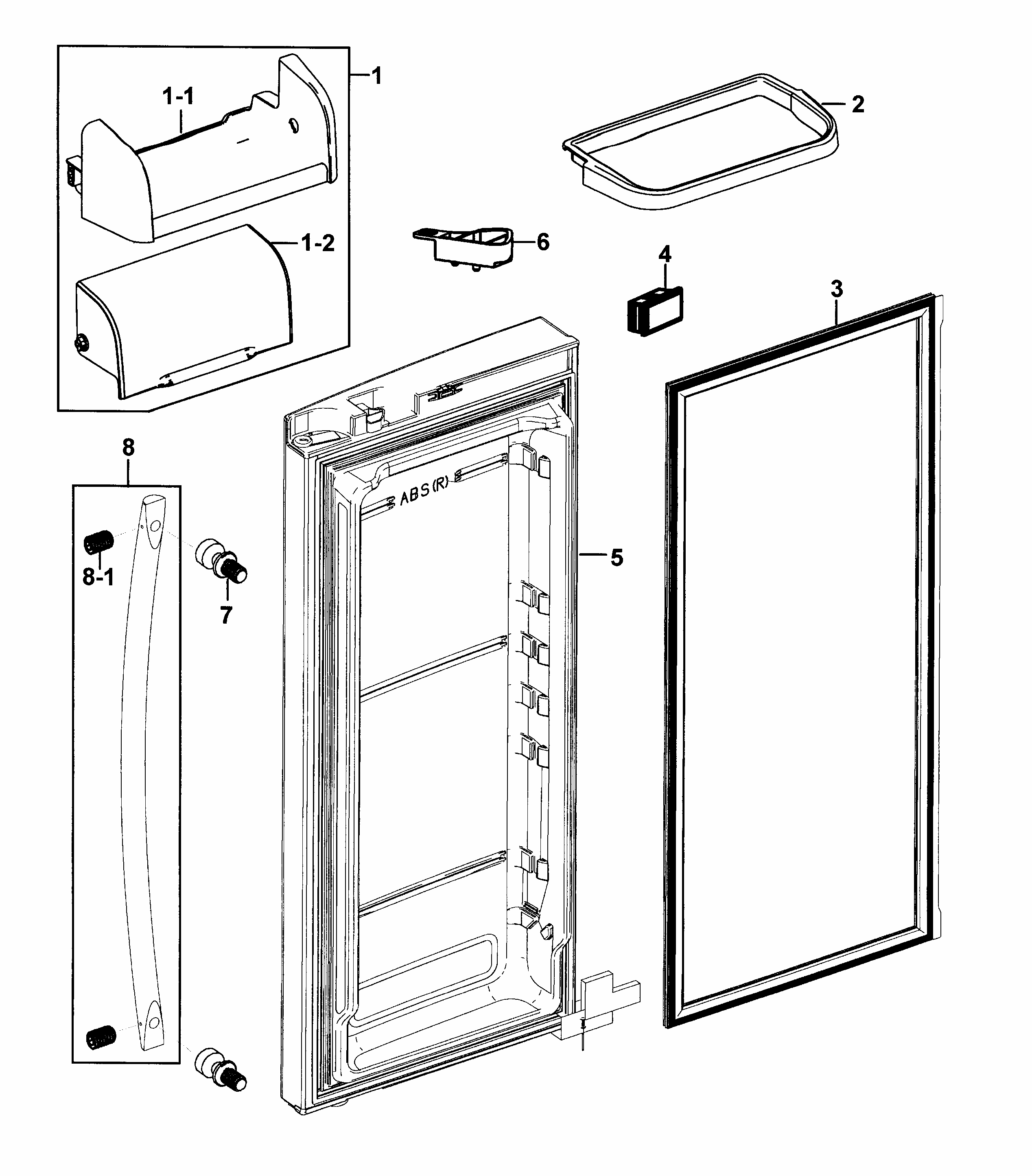 Refrigerator Door R Diagram and Parts List for RF26XAZRS XAA-0000 Samsung Refrigerator
